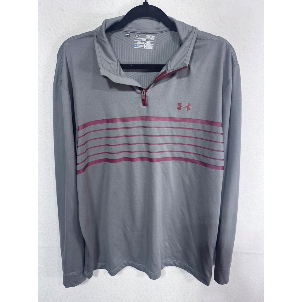 Under Armour Men's MD Gray Pullover ColdGear 1/4 Zip Striped‎